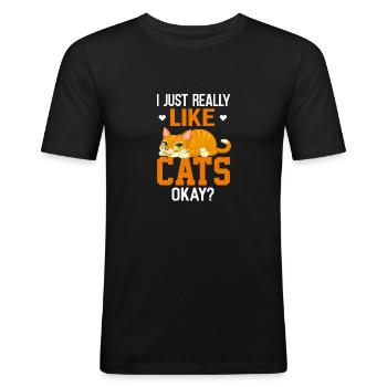 Je n’aime pas vraiment Cat. - T-shirt près du corps Homme - noir - Devant - Nik (191cm)