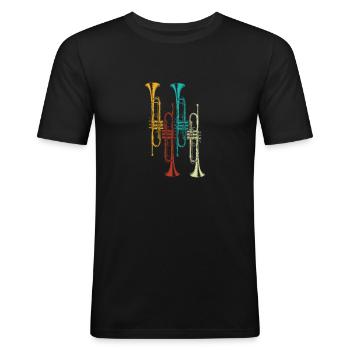 Trompette rétro vintage trompette cadeau - T-shirt près du corps Homme - noir - Devant - Nik (191cm)
