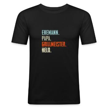 Ehemann Papa Grillmeister Held - Männer Slim Fit T-Shirt - Schwarz - Vorne - Nik (191cm)