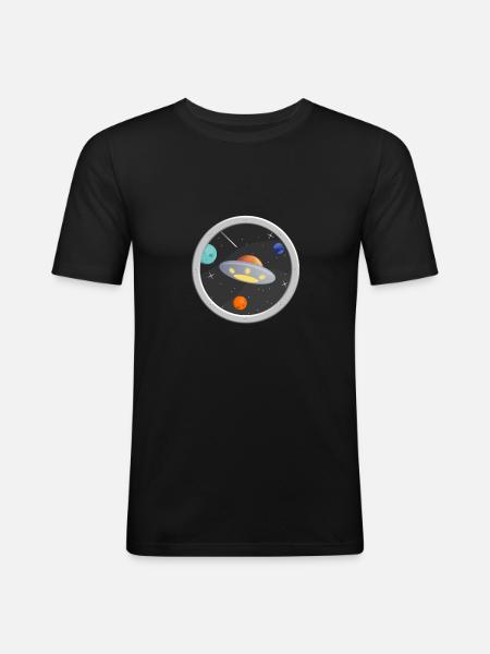 Window into space with UFO - Men's Slim Fit T-Shirt - black