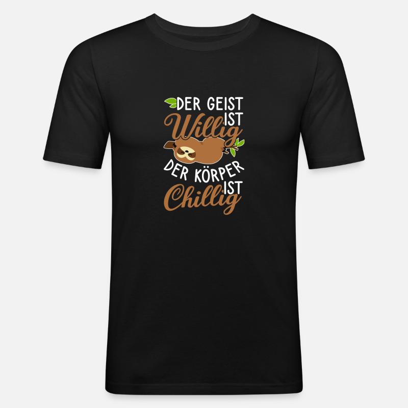 Faultier Chillig - Männer Slim Fit T-Shirt - Schwarz