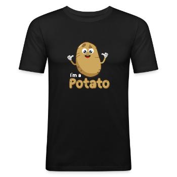 Ich bin ein Kartoffeldesign, Pommes Frites Design, Kartoffel - Männer Slim Fit T-Shirt - Schwarz - Vorne - Nik (191cm)
