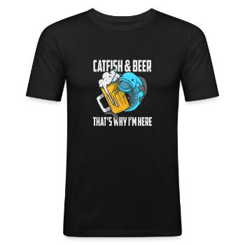 Pêcheur pêche poisson-chat amateur de bière cadeau à tête plate - T-shirt près du corps Homme - noir - Devant - Nik (191cm)