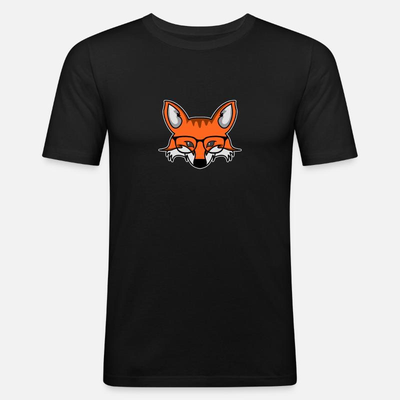 Smart Nerdy Fuchs Mit Brille - Männer Slim Fit T-Shirt - Schwarz
