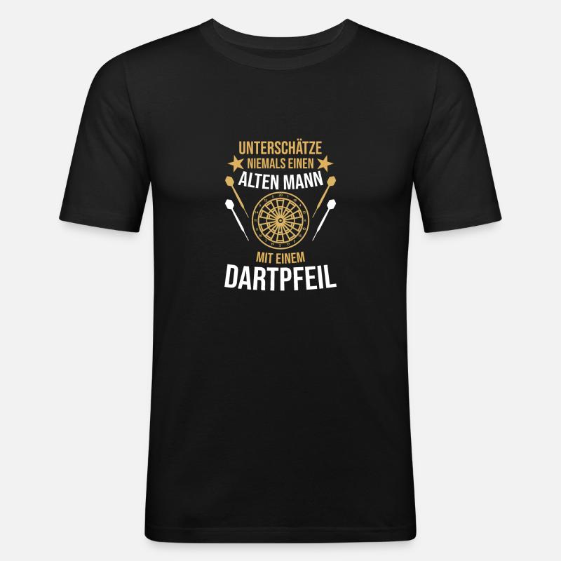 Alten Mann mit einem Dartpfeil - Männer Slim Fit T-Shirt - Schwarz