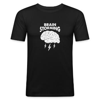 Brain Power Brain Storming Brain Storm - T-shirt près du corps Homme - noir - Devant - Nik (191cm)