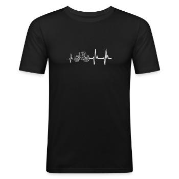 Herzschlag Traktor Bauernhof Landwirtschaft - Männer Slim Fit T-Shirt - Schwarz - Vorne - Nik (191cm)