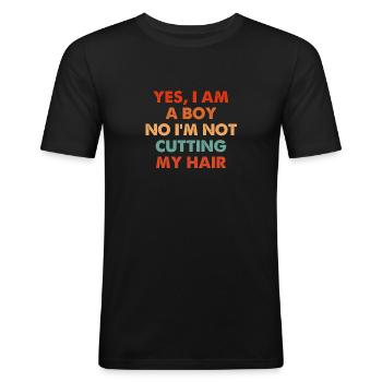 Yes I Am A Boy No I M Not Cutting My Hair - Men's Slim Fit T-Shirt - black - Front - Nik (191cm)