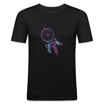 Traumfänger Indianer Dream Traum Feder - Männer Slim Fit T-Shirt - Schwarz - Vorne - Nik (191cm)