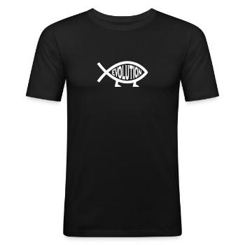 Evolution Atheismus Fisch - atheistisches Geschenk - Männer Slim Fit T-Shirt - Schwarz - Vorne - Nik (191cm)