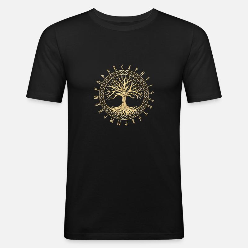 Baum des Lebens - Männer Slim Fit T-Shirt - Schwarz