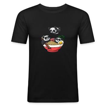 Boîte de nouilles à soupe de ramen Bol de ramen drôle Panda Pool - T-shirt près du corps Homme - noir - Devant - Nik (191cm)