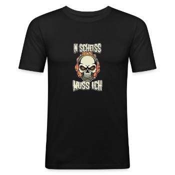 N Scheiss muss ich Design Totenkopf - Männer Slim Fit T-Shirt - Schwarz - Vorne - Nik (191cm)