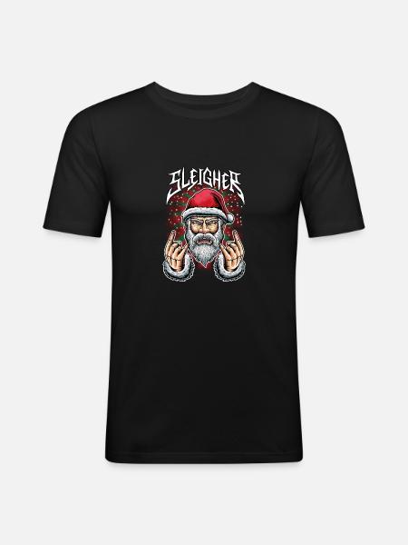 Rockender Weihnachtsmann Sleigher Weihnachtspulli - Männer Slim Fit T-Shirt - Schwarz