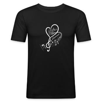 Musiknoten Herz für Musiker - Männer Slim Fit T-Shirt - Schwarz - Vorne - Nik (191cm)