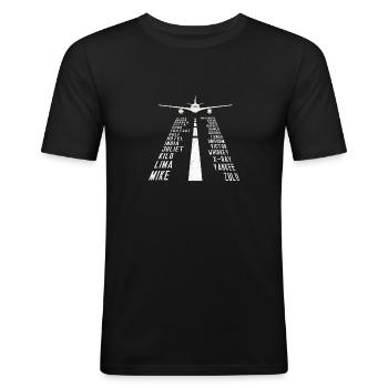 Alphabet avion pilote - Alphabet phonétique - T-shirt près du corps Homme - noir - Devant - Nik (191cm)