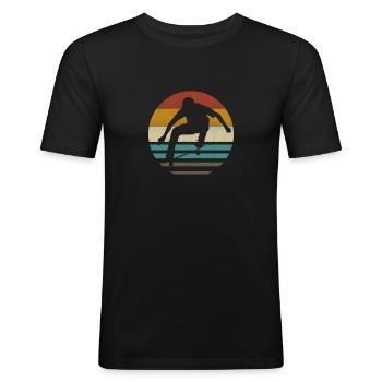 Planche à roulettes skateboarder patineur patinage rétro - T-shirt près du corps Homme - noir - Devant - Nik (191cm)