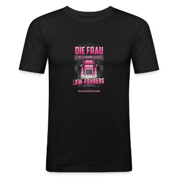 Die Frau eines heißen LKW-Fahrers Trucker Ehefrau - Männer Slim Fit T-Shirt - Schwarz - Vorne - Nik (191cm)