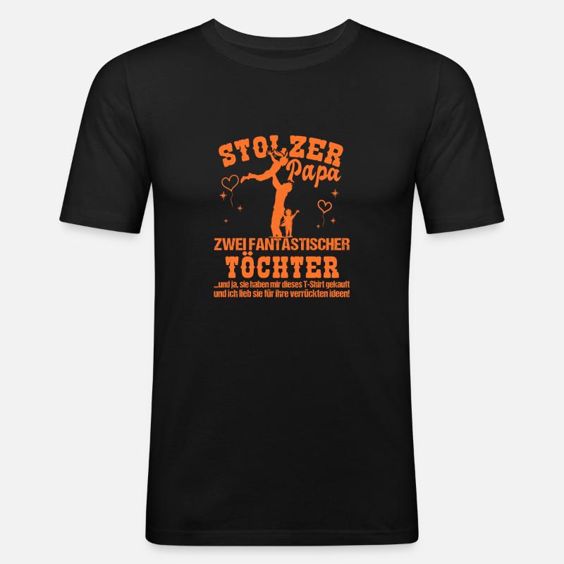 Stolzer Papa zwei Töchter - Männer Slim Fit T-Shirt - Schwarz