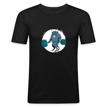 Dierlijke Strongman Taurus - Mannen slim fit T-shirt - zwart - Voor - Nik (191cm)