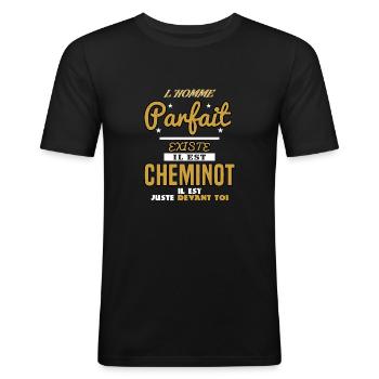 L'Homme Parfait Existe Il Est Chemot - Humour - T-shirt près du corps Homme - noir - Devant - Nik (191cm)