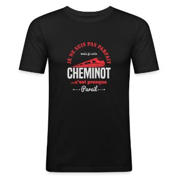 Je Ne Suis Pas Parfait Mais Je Suis Cheminot - T-shirt près du corps Homme - noir - Devant - Nik (191cm)