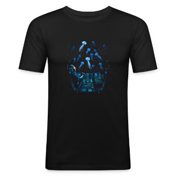 Astronaut mit Quallen - Männer Slim Fit T-Shirt - Schwarz - Vorne - Nik (191cm)