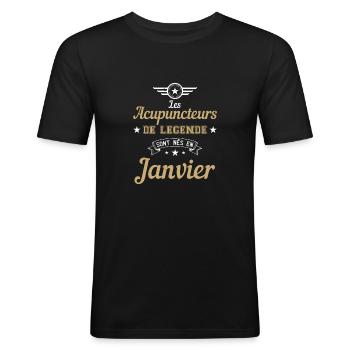 Les Acupuncteurs De Légende Sont Nés En Janvier - T-shirt près du corps Homme - noir - Devant - Nik (191cm)