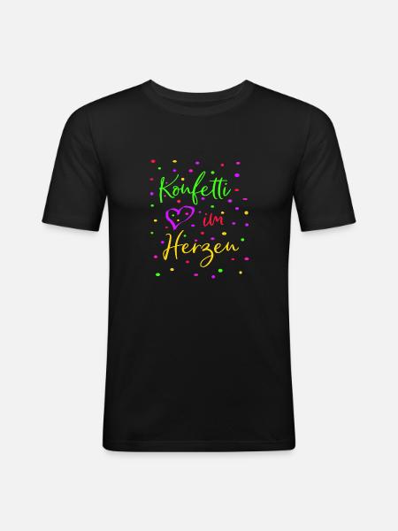 Karneval Fasching Konfetti im Herzen - Männer Slim Fit T-Shirt - Schwarz