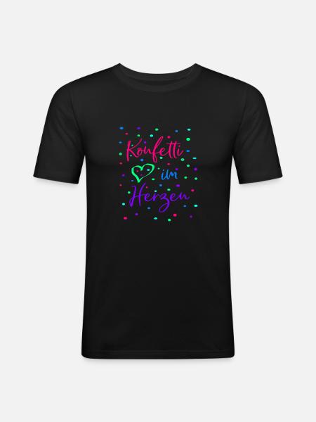 Karneval Fasching Konfetti im Herzen - Männer Slim Fit T-Shirt - Schwarz