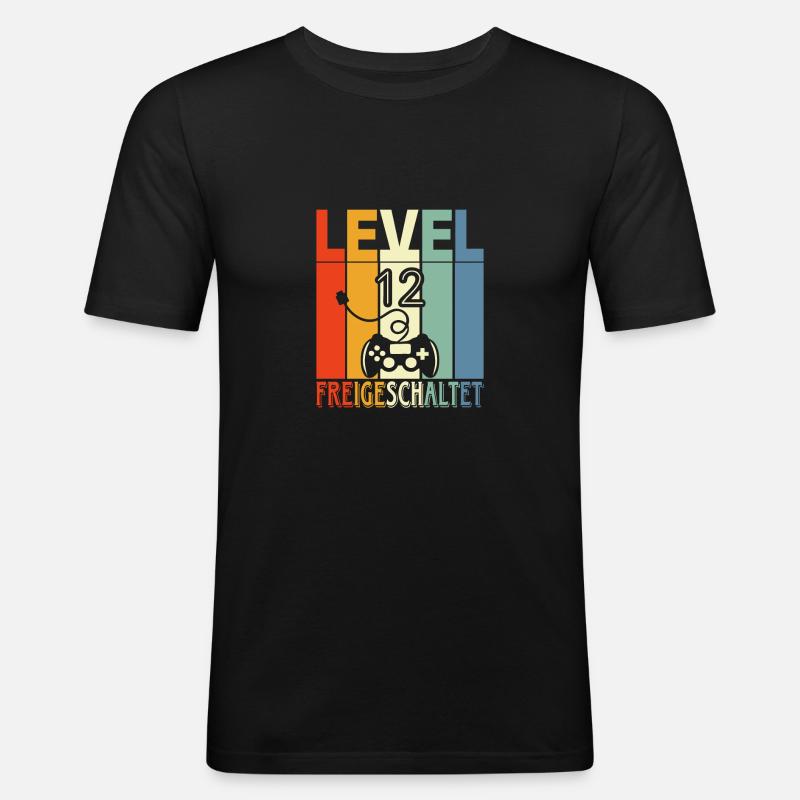 Level 12 Freigeschaltet - Männer Slim Fit T-Shirt - Schwarz