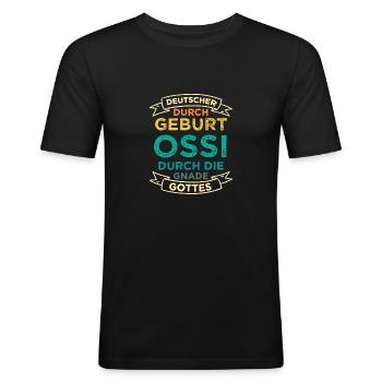 DDR Ostdeutschland Ossi Spruch Geschenk - Männer Slim Fit T-Shirt - Schwarz - Vorne - Nik (191cm)
