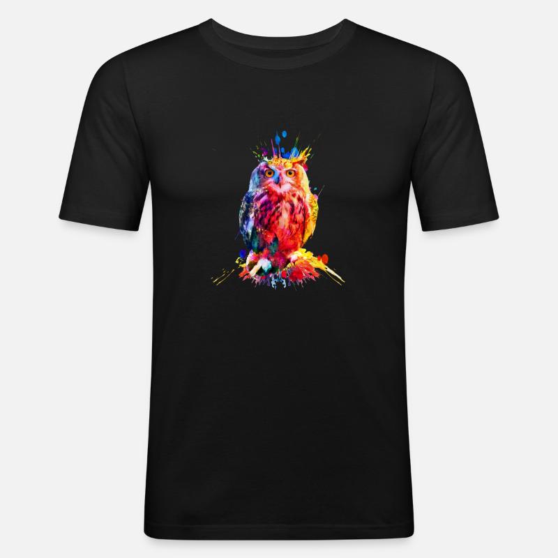 Bunte Eule, Aquarell - Männer Slim Fit T-Shirt - Schwarz