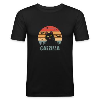 Katze Film Catzilla Schwarze katze - Männer Slim Fit T-Shirt - Schwarz - Vorne - Nik (191cm)
