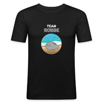 Team Robbe süß Tier Seelöwe cartoon lustig - Männer Slim Fit T-Shirt - Schwarz - Vorne - Nik (191cm)