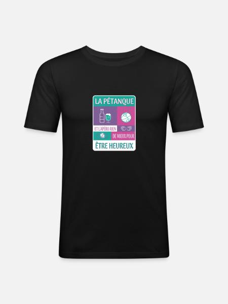 PÉTANQUE ET APÉRITIF - T-shirt près du corps Homme - noir
