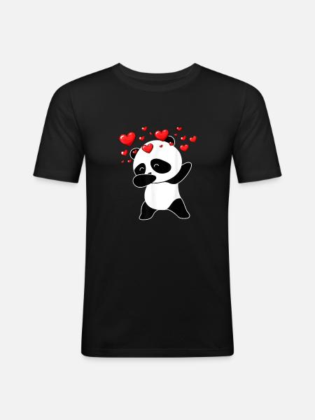 Panda Cool Dabbing Hearts - Men's Slim Fit T-Shirt - black