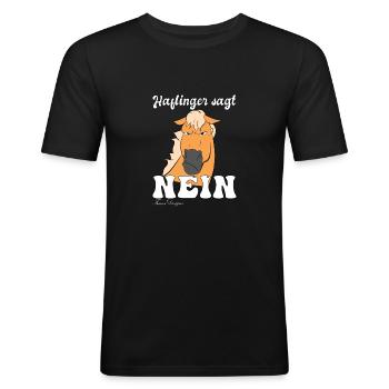 Haflinger sagt Nein schlechte Laune Pferd lustiges - Männer Slim Fit T-Shirt - Schwarz - Vorne - Nik (191cm)