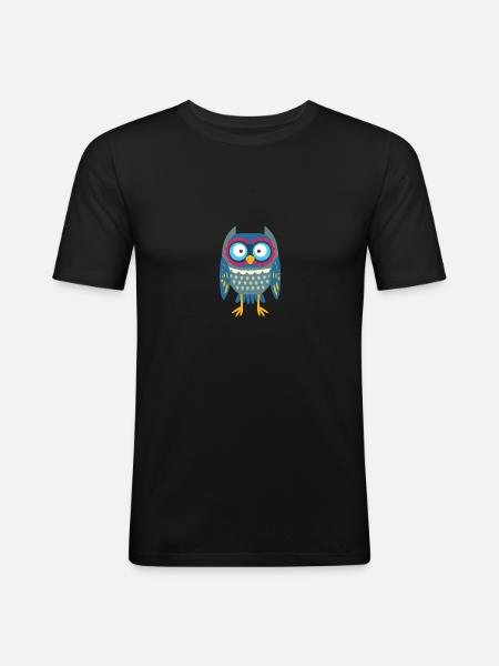 Eule - Männer Slim Fit T-Shirt - Schwarz