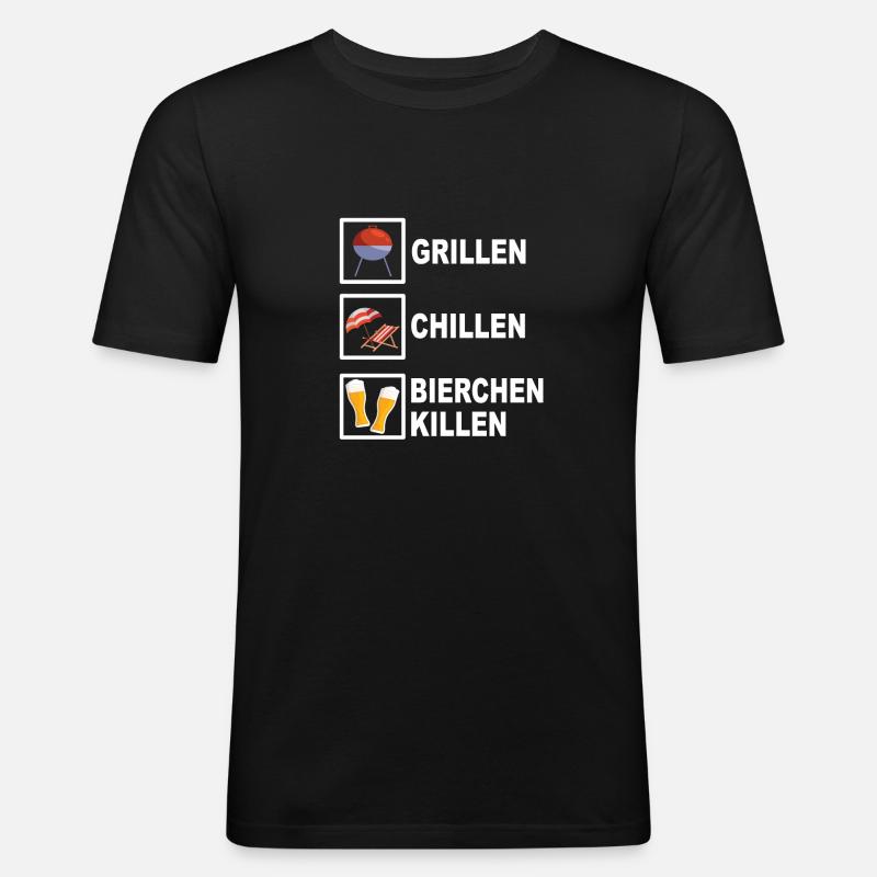 Grillen chillen Bierchen killen - Männer Slim Fit T-Shirt - Schwarz
