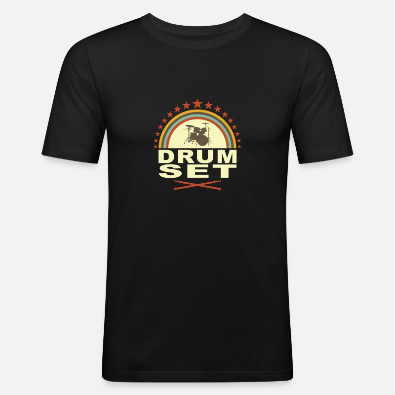 Schlagzeug Drum Set - Männer Slim Fit T-Shirt - Schwarz