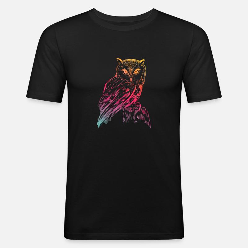 Eule - Männer Slim Fit T-Shirt - Schwarz