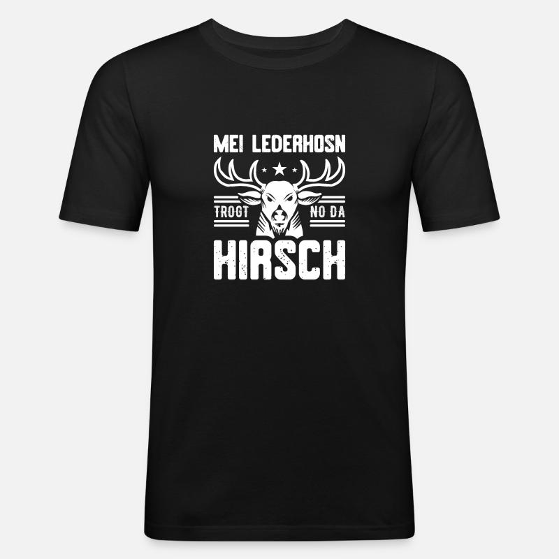 Lederhose - Männer Slim Fit T-Shirt - Schwarz