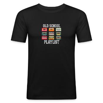 Vintage Casette Tape Old School Afspeellijst 80's 90's - Mannen slim fit T-shirt - zwart - Voor - Nik (191cm)