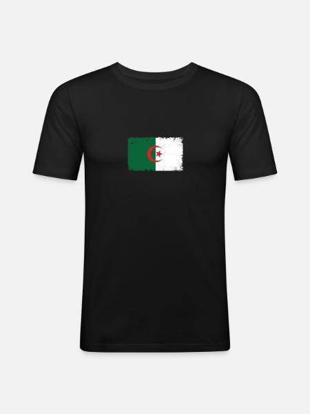 Algérie Battements de cœur Drapeau Algérie vintage - T-shirt près du corps Homme - noir