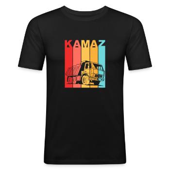 Kamaz Vintage Russischer LKW UdSSR Fahrer - Männer Slim Fit T-Shirt - Schwarz - Vorne - Nik (191cm)