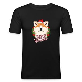 This Is My Christmas Pajama Shirt Akita Inu - Männer Slim Fit T-Shirt - Schwarz - Vorne - Nik (191cm)
