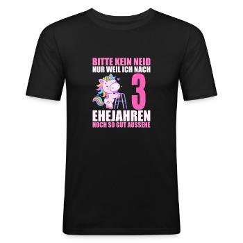 3 Jahre verheiratet lustig 3. Hochzeitstag - Männer Slim Fit T-Shirt - Schwarz - Vorne - Nik (191cm)