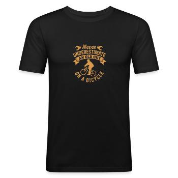 Unterschätze Niemals Einen Alten Mann Auf Einem - Männer Slim Fit T-Shirt - Schwarz - Vorne - Nik (191cm)