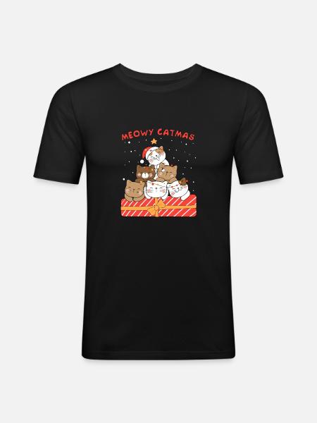 Meowy Catmas Happy Cat Christmas - Men's Slim Fit T-Shirt - black